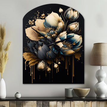 Blue And Gold Tulips II - Asymmetric Metal Wall Clock
